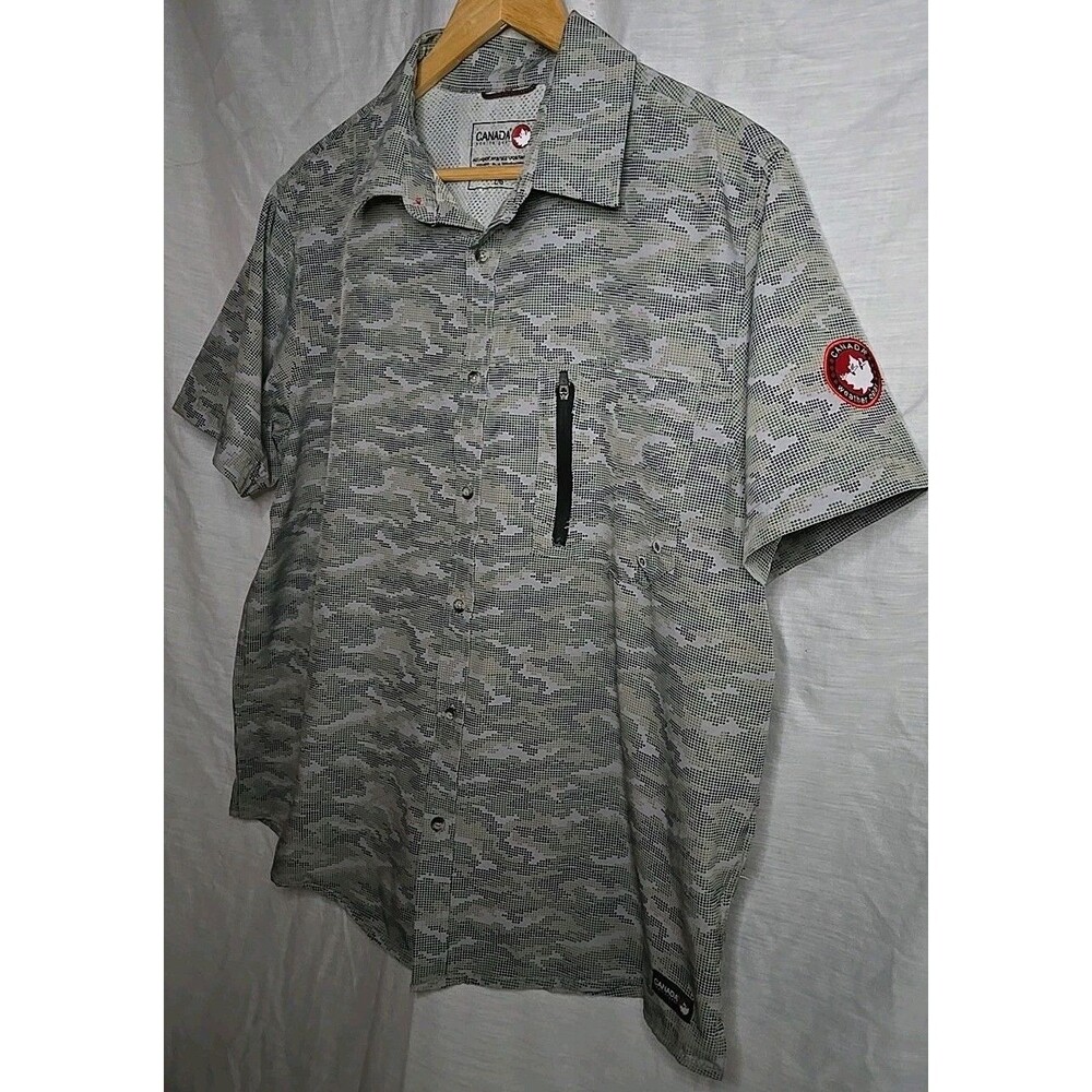 Canada Weather Gear Sportswear Short Sleeve Button Shirt, Sz Large, Camouflage - Picture 2 of 8